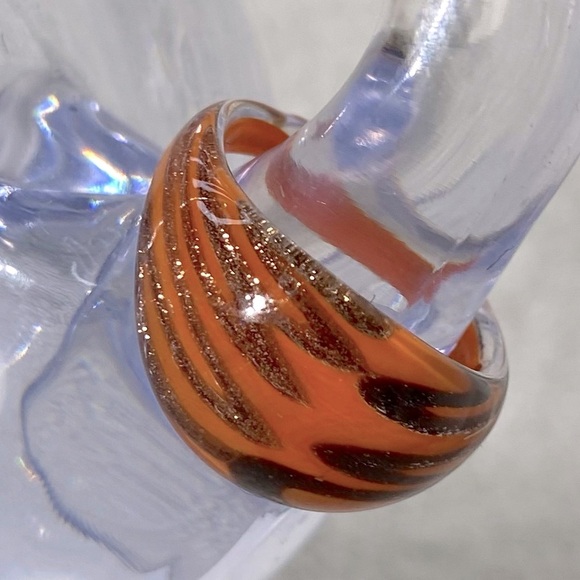 Vintage Art Glass Handmade Orange Burgundy Gold Glitter Band Ring - Picture 6 of 11